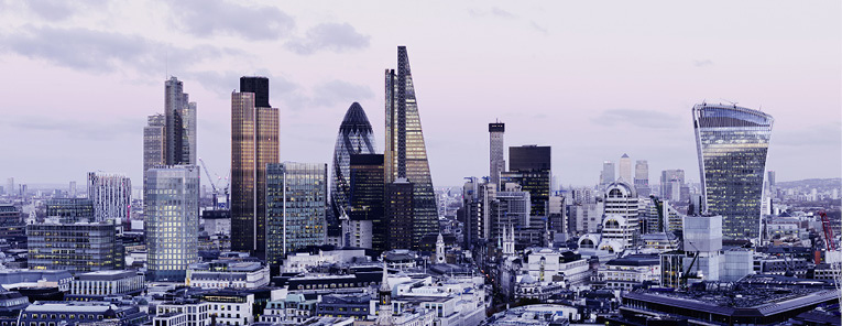 Skyscrapers rise above a city